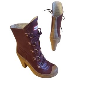HUNTER GABBY Burgundy High Heel Boot 5UK
